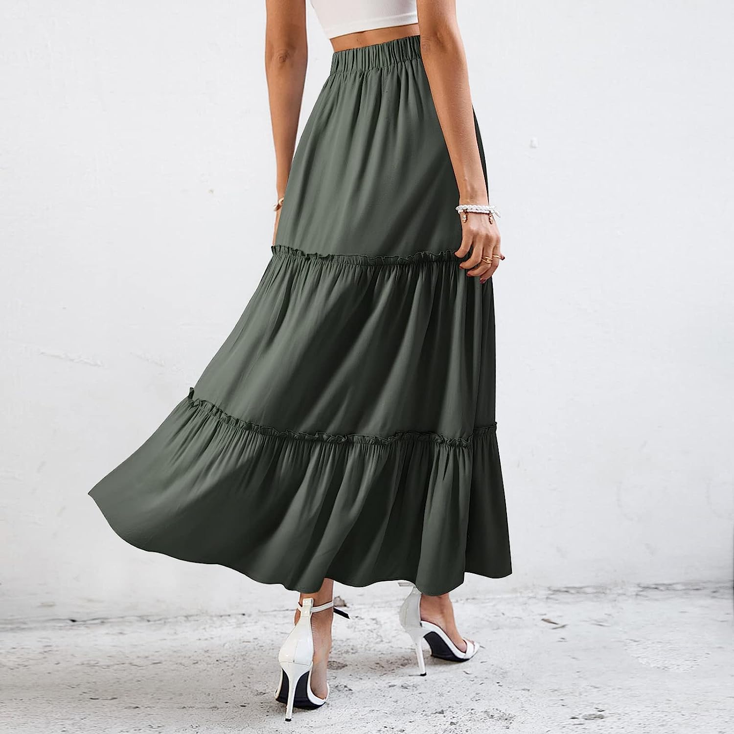 BOMAROLAN Women's Boho Maxi Skirts Summer A Line Long Skirts Ruffle Swing Beach Skirts for Women - Image 3